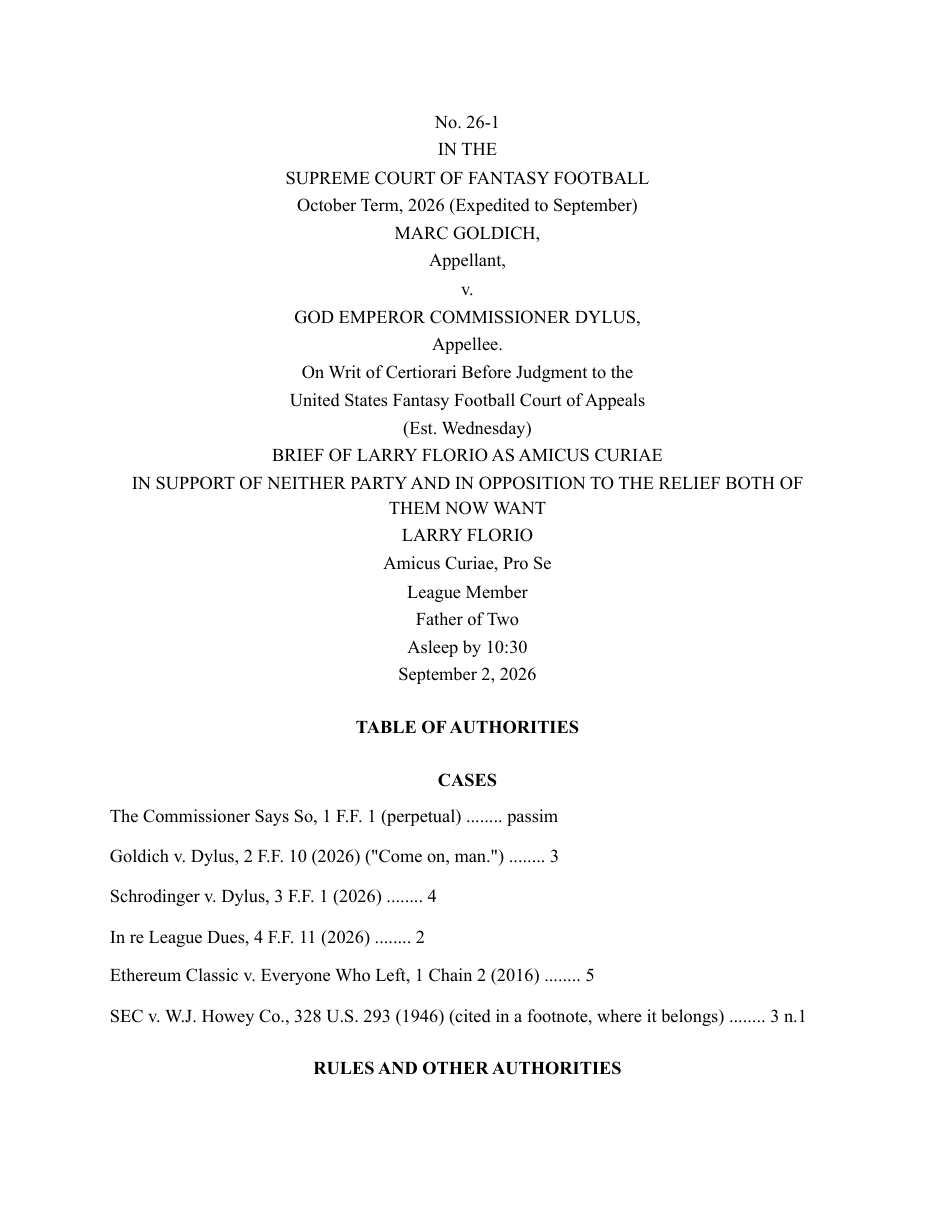 Brief of Larry Florio as Amicus Curiae in Support of Neither Party, No. 26-1 (S.C.F.F. Sep 2, 2026). Filed pro se. PDF.