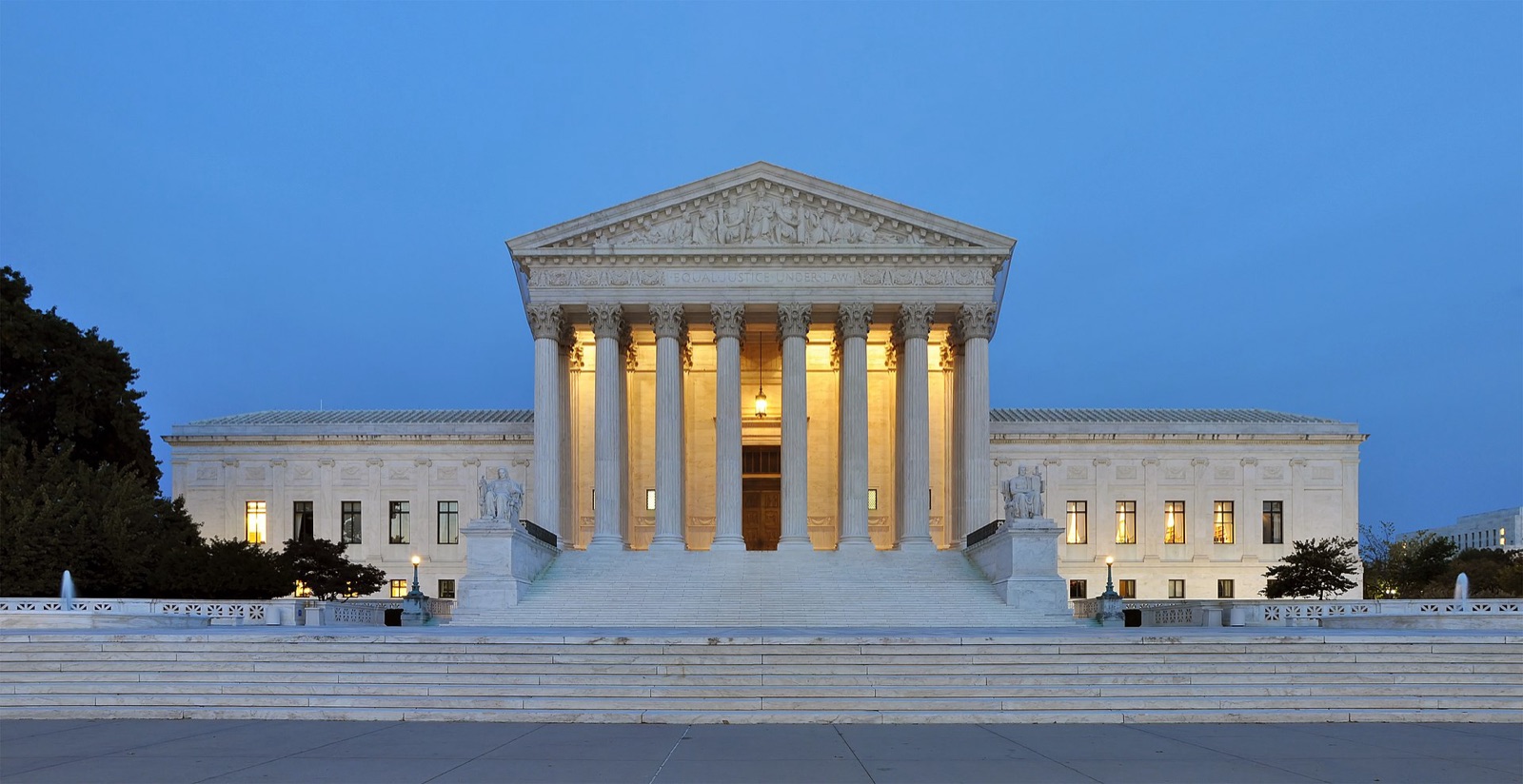 The Supreme Court building at dusk